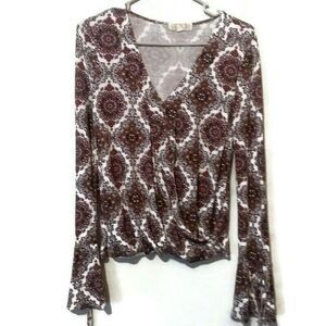 Pink Rose Small Wrap Top Long Sleeves Boho Chic